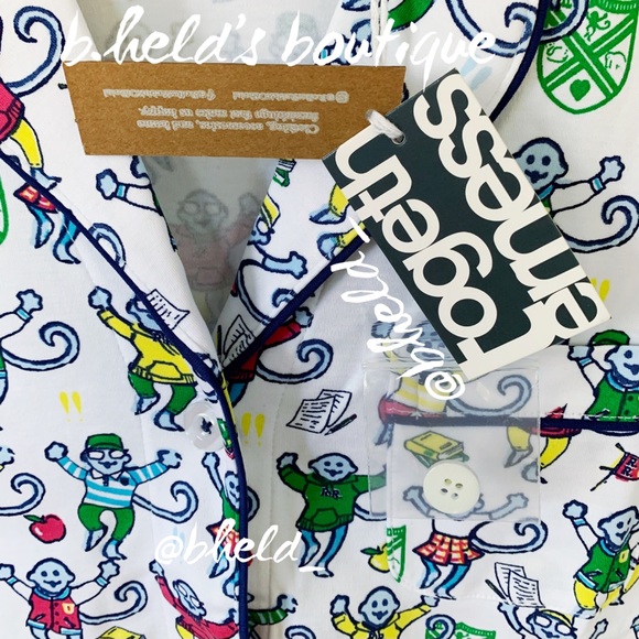 Roller Rabbit Back To School Monkey Polo Pajamas in Multi X-Small (XS) New NWT - Picture 4 of 16